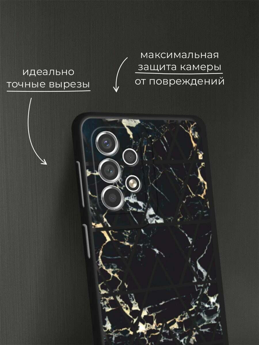 Черный матовый чехол на Samsung Galaxy A53 / Самсунг Галакси А53 с принтом "Черный мрамор с узорами треугольниками" — фото 1