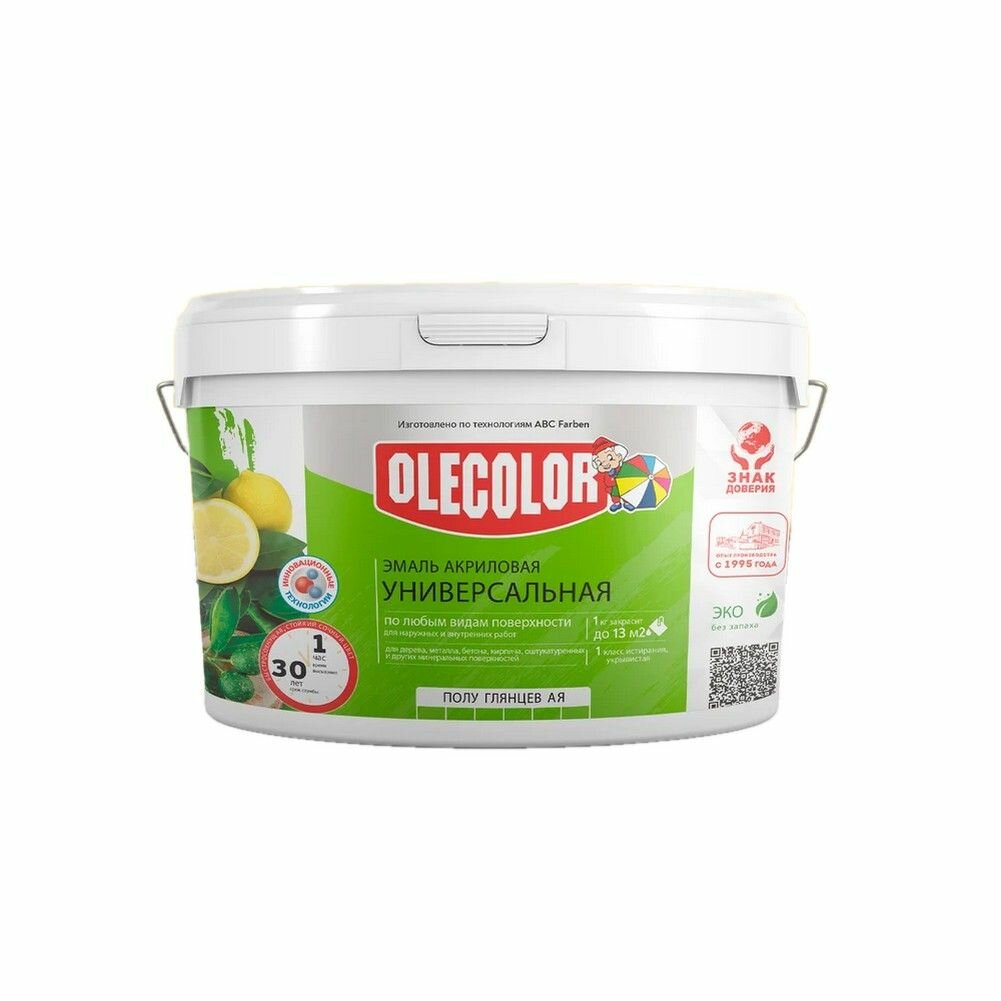 Эмаль Olecolo акриловая полуглянцевая белый 2 кг