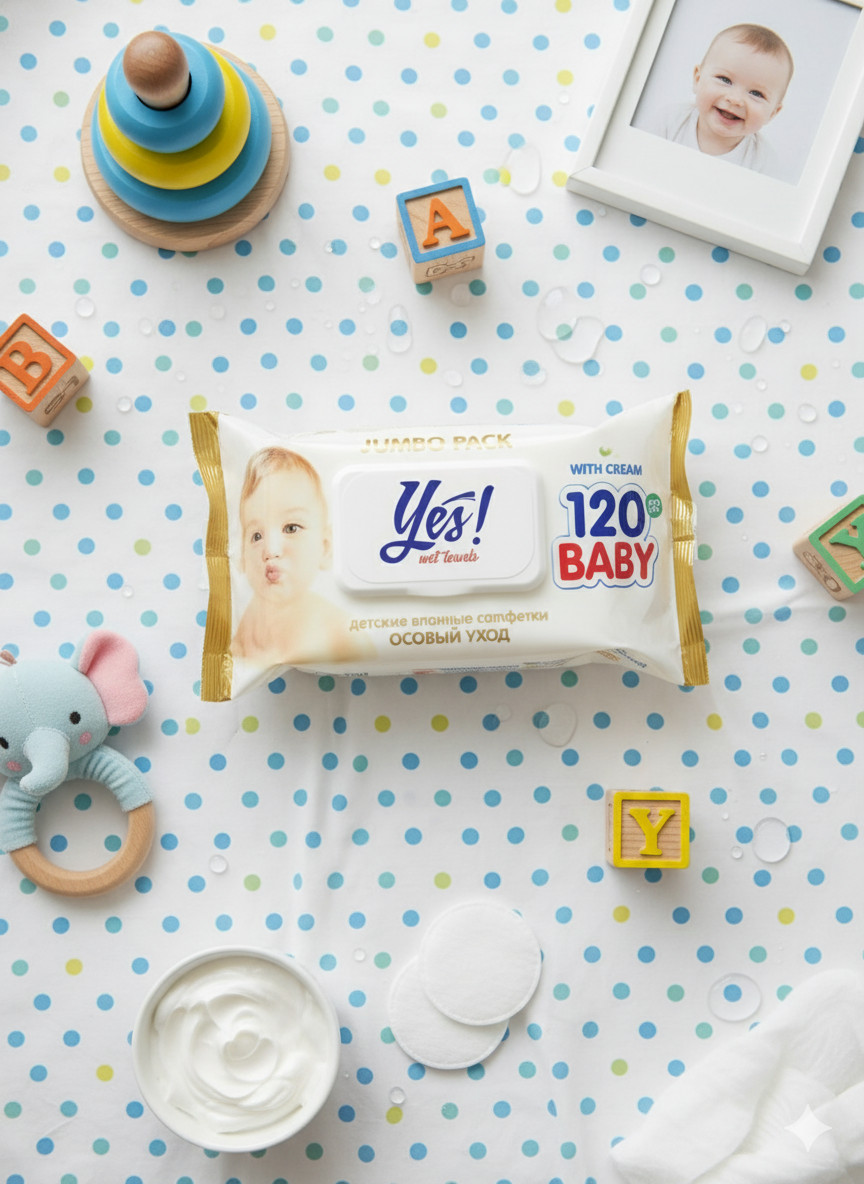 Влажные салфетки "Yes", для детей, антибактериальные, 120 штук