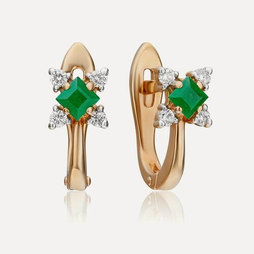 Изображение товара Серьги, красное золото, 585 проба, бриллиант, изумруд
