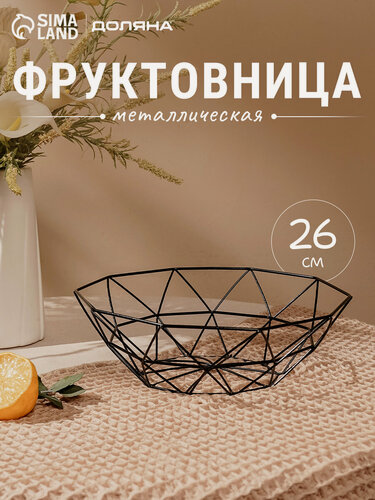 Изображение товара Фруктовница «Геометрия» Доляна, фигурная, металл, 26х26 см, чёрная