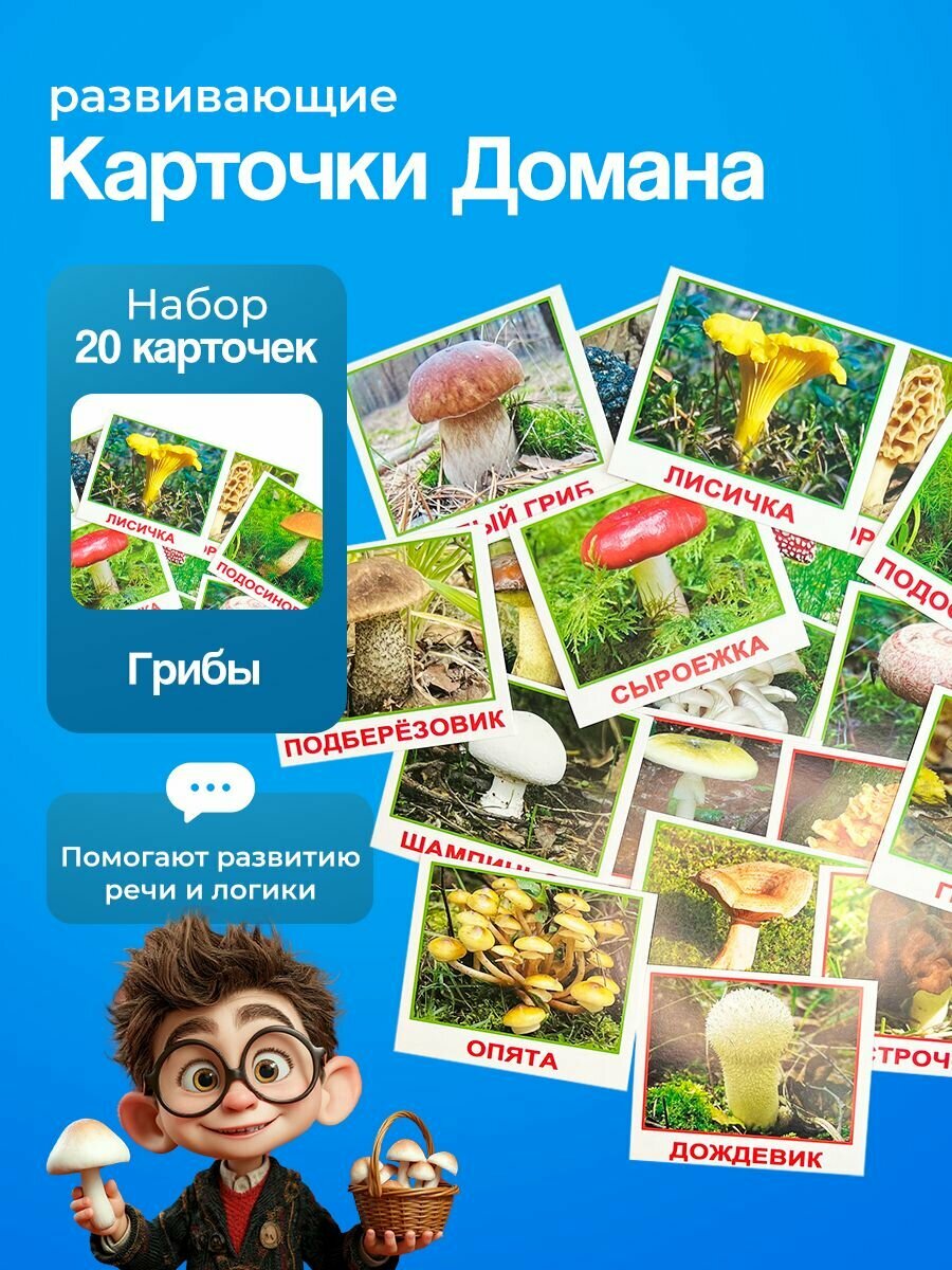 Комплект карточек Грибы (мини) 20шт. по методике Г. Домана