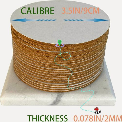 Изображение товара 40 Упаковок Самоклеящихся Пробковых Круглых Подложек Диаметром 3,5 Дюйма, Пробковые Подставки.