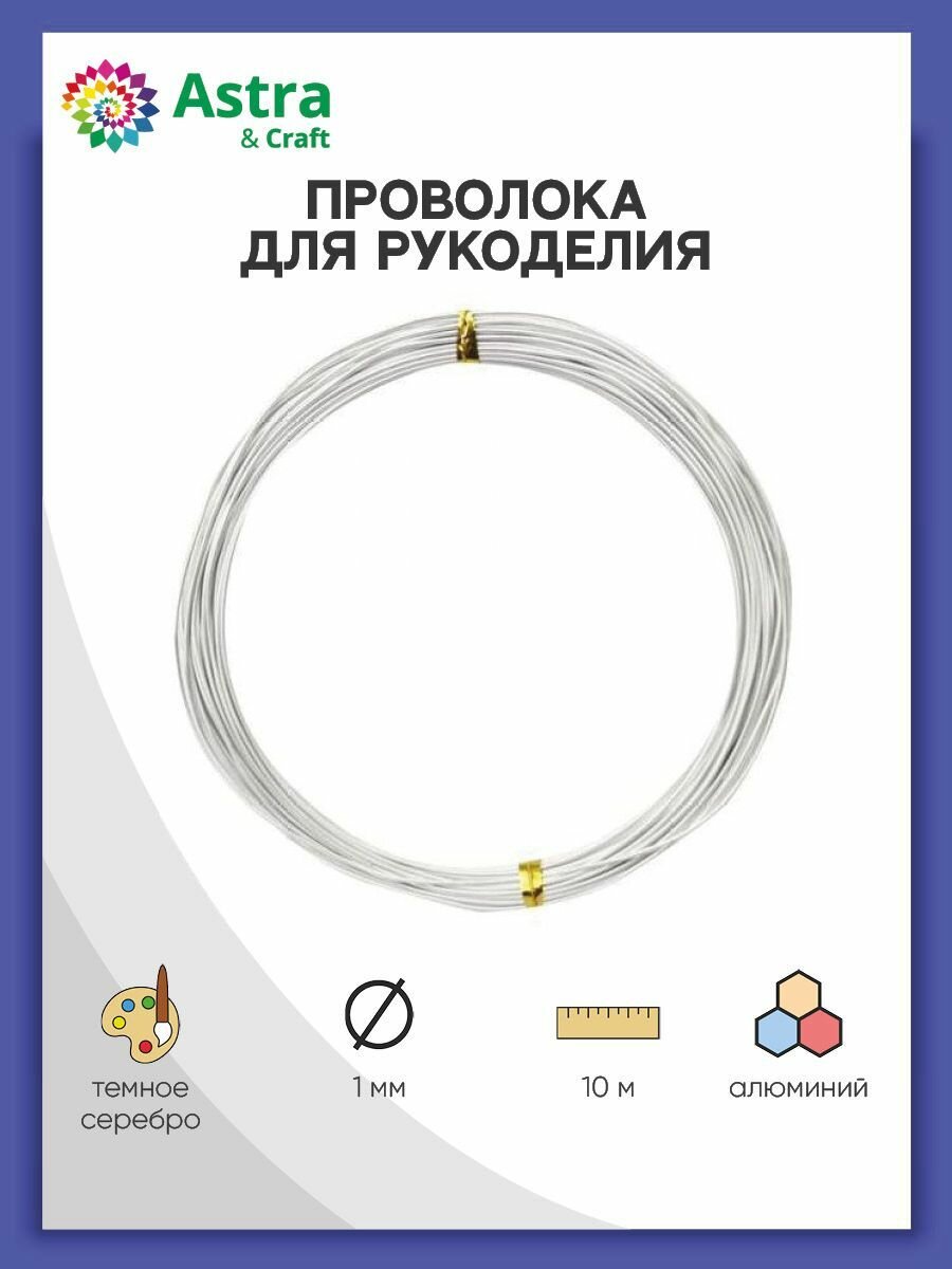 Проволока для рукоделия, 1 мм*10 м, Astra&Craft (21 темное серебро)