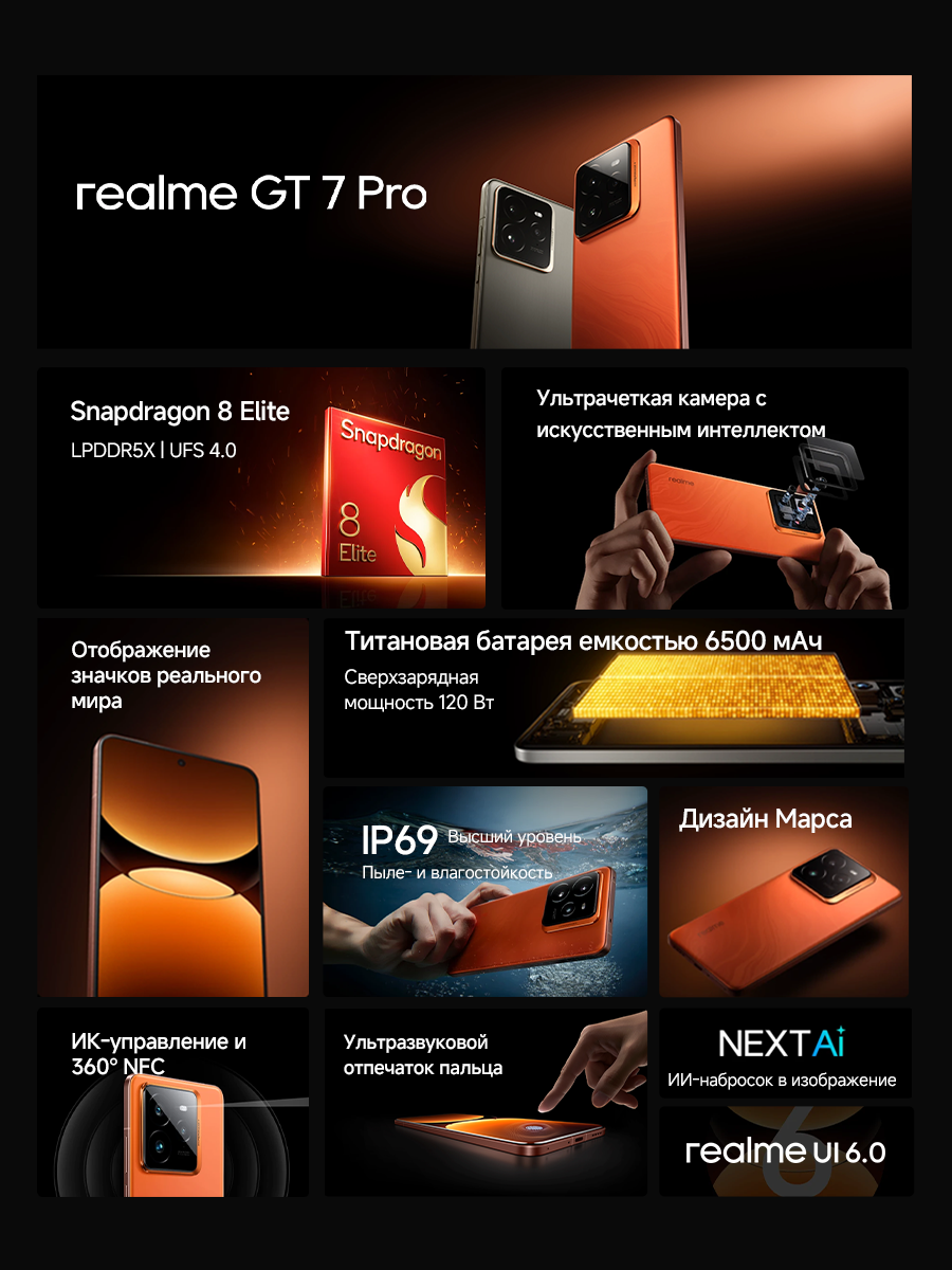 [Доставка из РФ] Русская версия (EAC) Смартфон realme GT 7 Pro 5G NFC 12 ГБ 256 ГБ — фото 1