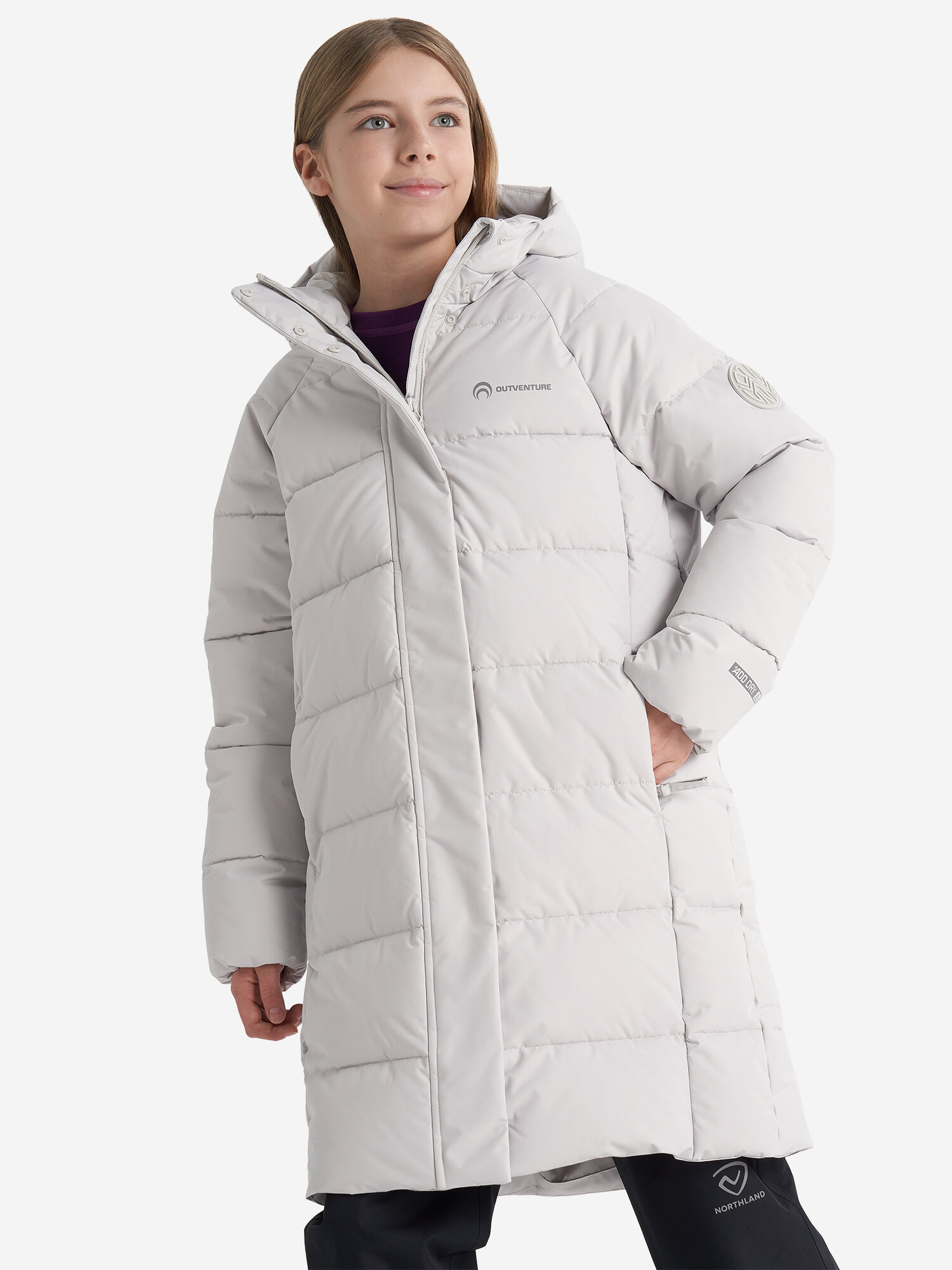 Пуховик OUTVENTURE Travel Girls' Faux Down Coat, размер 158/164, серый