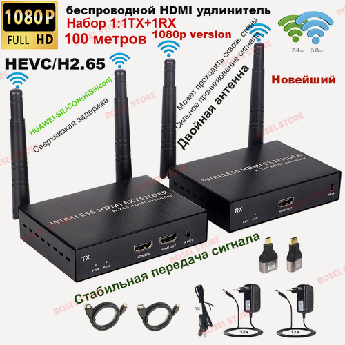 Изображение товара Беспроводной HDMI адаптер с приёмником и передатчиком | Видео 1080P, управление с пульта