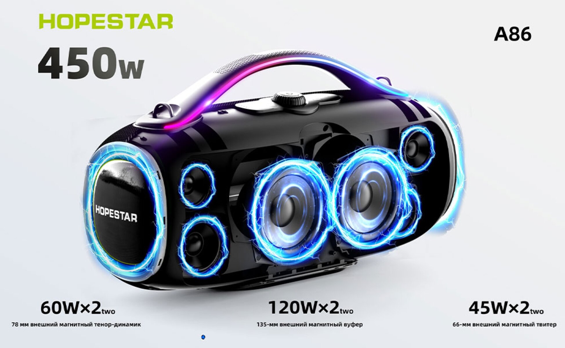 Портативная беспроводная колонка HOPESTAR A86 с микрофоном / bluetooth 5.3 подключение, 30000 мАч — фото 1