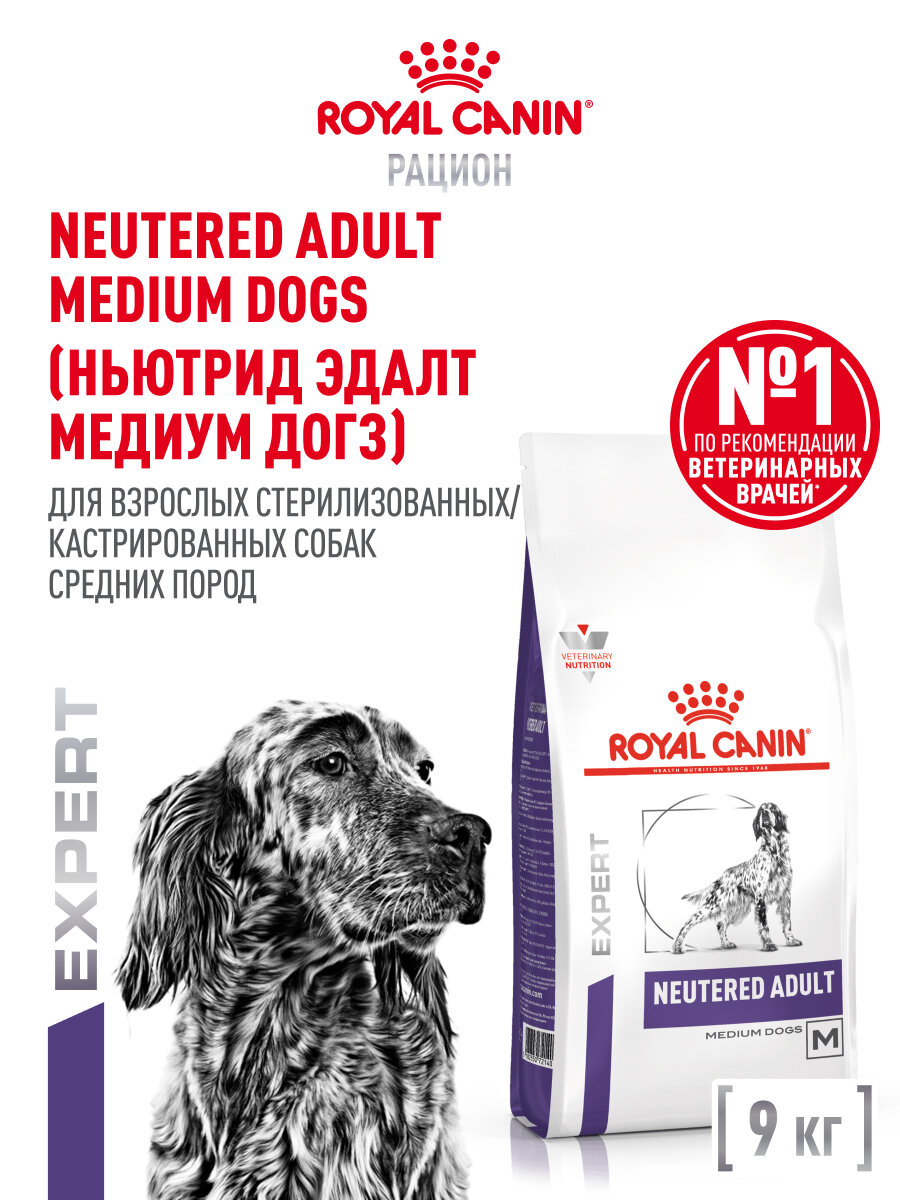 Сухой корм для стерилизованных и кастрированных собак Royal Canin Neutered Adult Medium Dog для средних пород, 9 кг