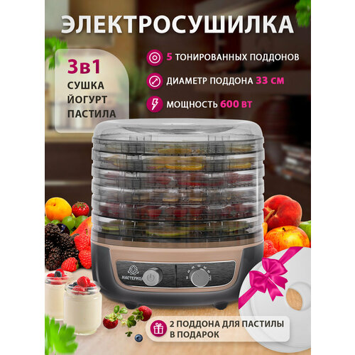 Сушилка для овощей 3в1 с функциями приготовления йогурта и десертов Мастерица EFD-1004VM серо-беж 5 тонир поддонов 2 поддона для пастилы в подарок 5363₽