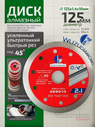 Изображение товара Диск алмазный 125 мм по керамограниту ультратонкий усиленный быстрорез