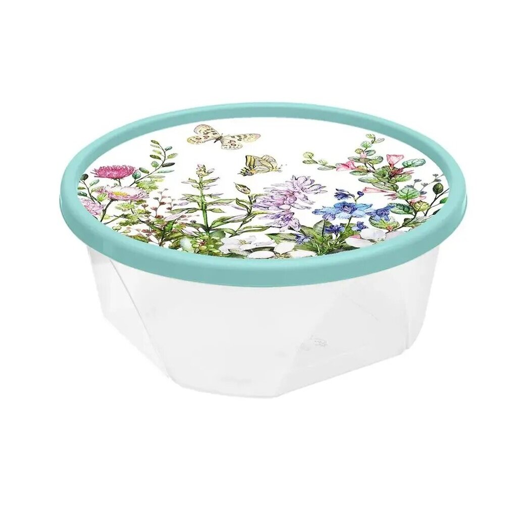 Контейнер для продуктов круглый 04л «Цветущий луг» прозрачный корпус крышка с декором