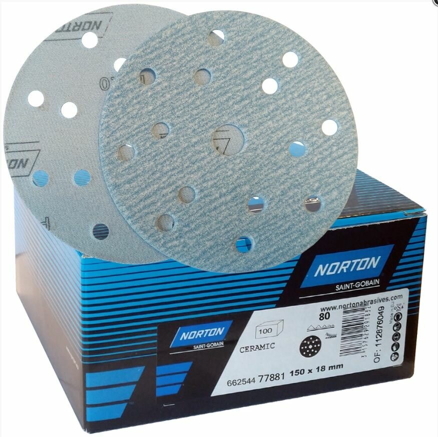 Шлифовальный круг Р240 150 мм 15 отверстий Norton велкро A975