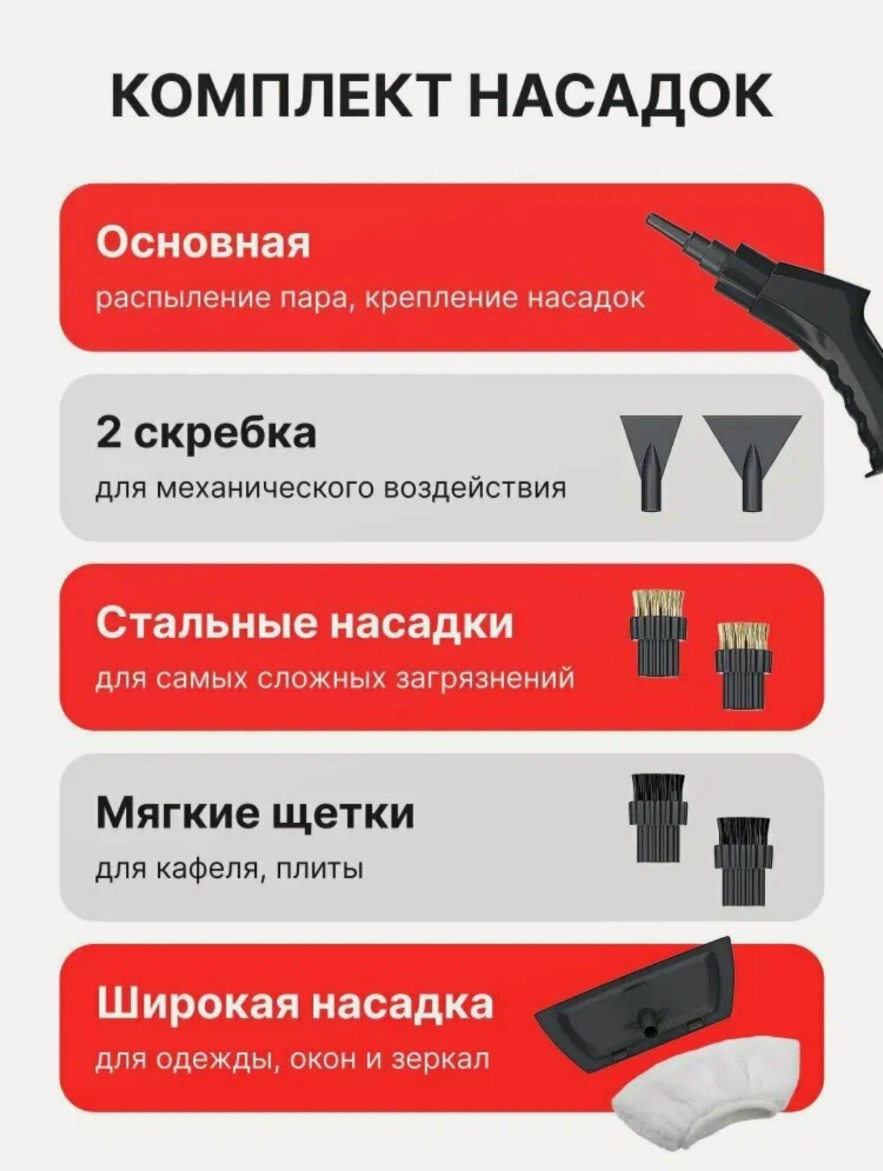 Пароочиститель, мощность с 15 насадок предметов, 1,2 л, 60 мин работы, черный/белый — фото 1