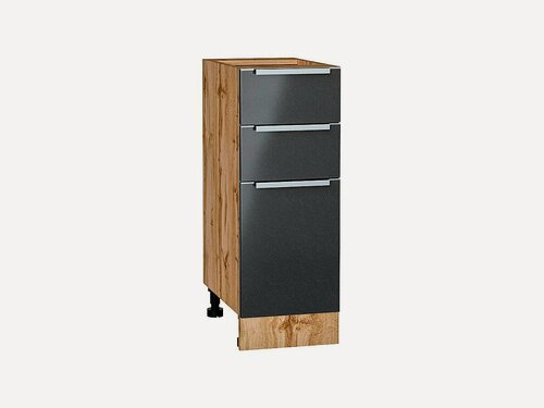 Изображение товара Шкаф нижний с 3-мя ящиками Фьюжн, цвет фасада Anthracite, цвет каркаса Дуб Вотан, 816*300*480 мм