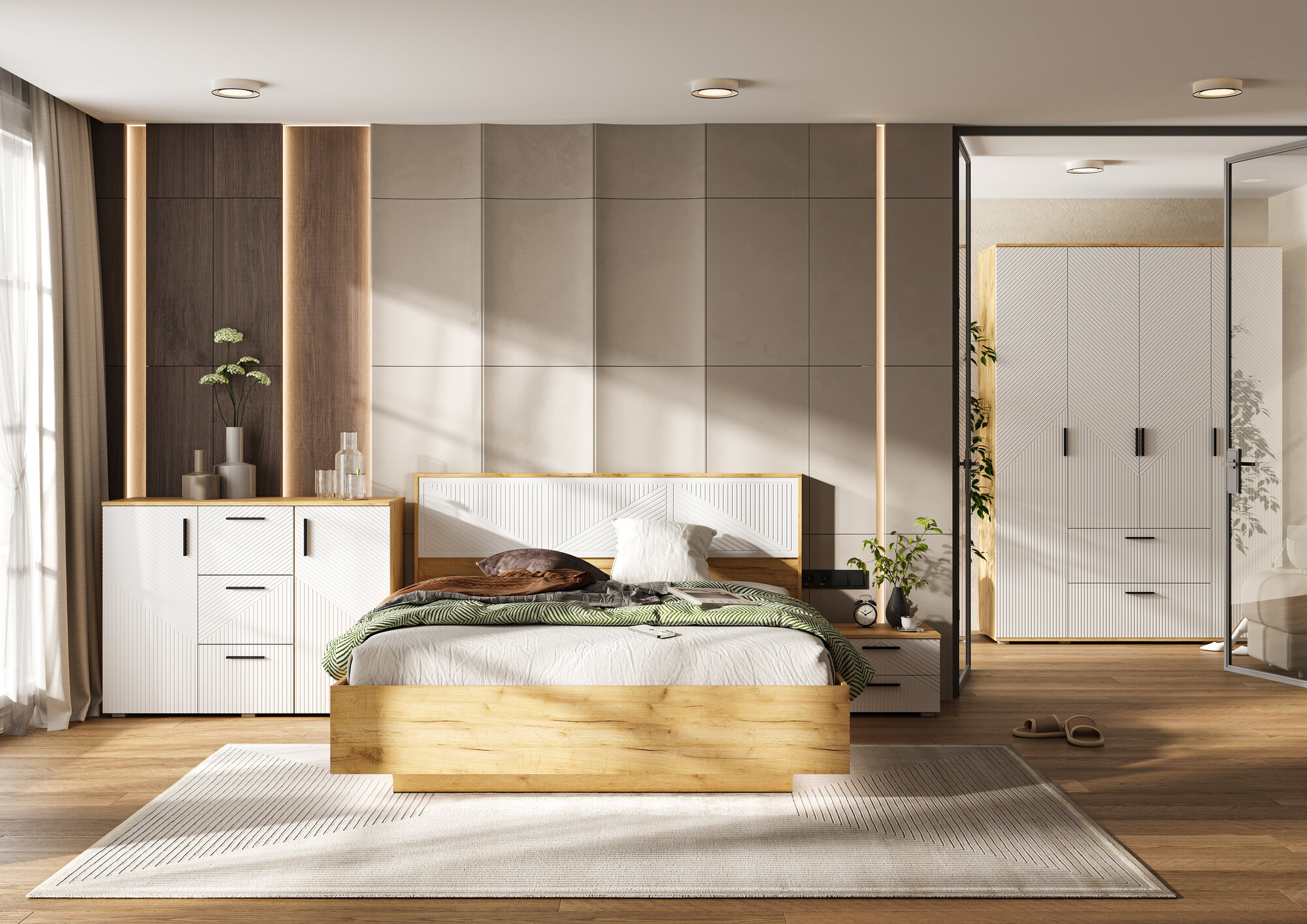 Кровать парящая Миф Сильвия 1,6м (ортопед дерево) Браш Вайт/Дуб Крафт, Дуб Крафт