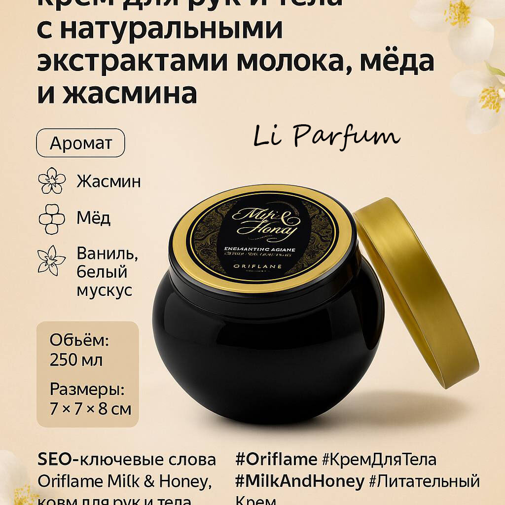 Milk & Honey Питательный и смягчающий крем для тела с натуральными экстрактами молока и мёда с жасмином 250 мл