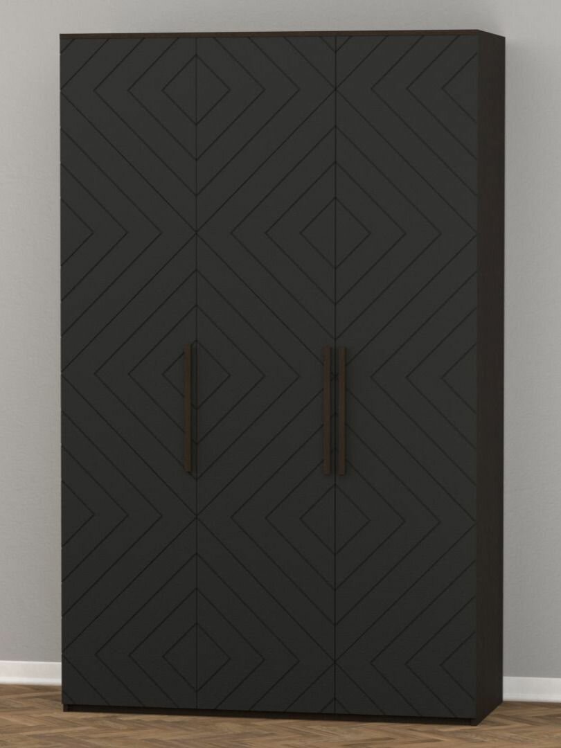 Шкаф для одежды распашной трехстворчатый Копенгаген Венге / Черный мат (12 Стульев)