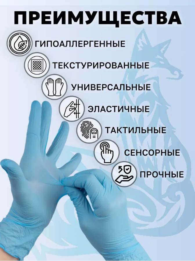 Картинки Нитриловые перчатки неопудренные, текстурированные, смотровые, 50 пар, голубые, 100 шт. Размер L