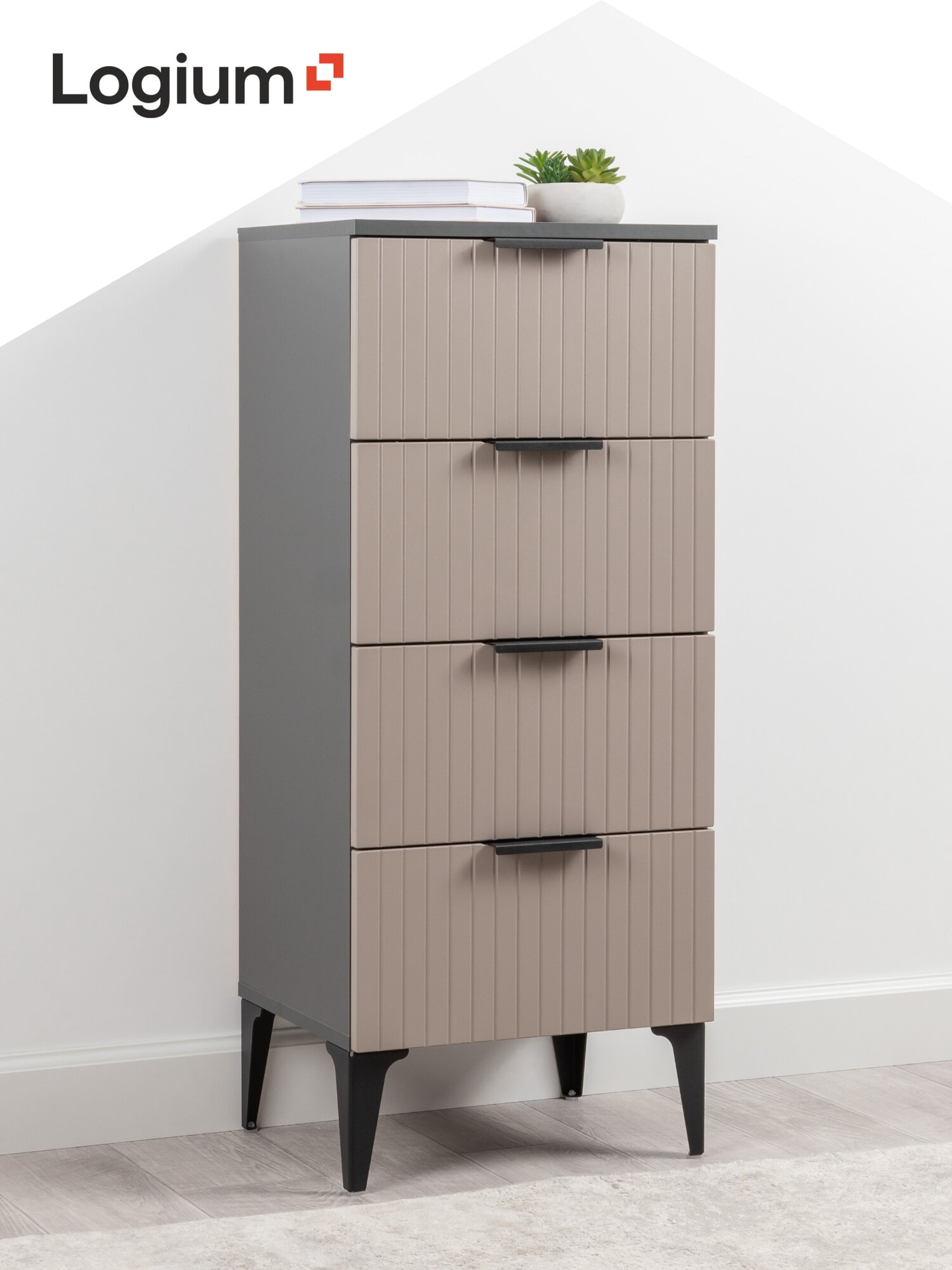 Комод с ящиками 419x351x1008 см Жаклин 16.232 Антрацит Веллюто капучино