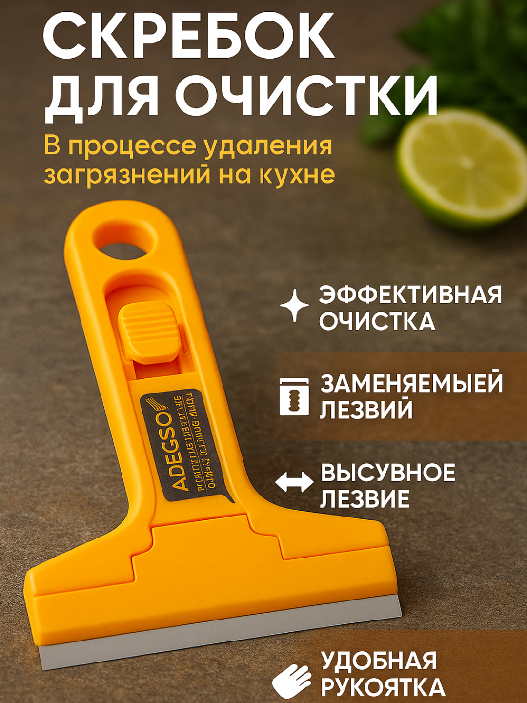 Скребок ADEGSO, портативный, 18x102мм, с дополнительными лезвиями