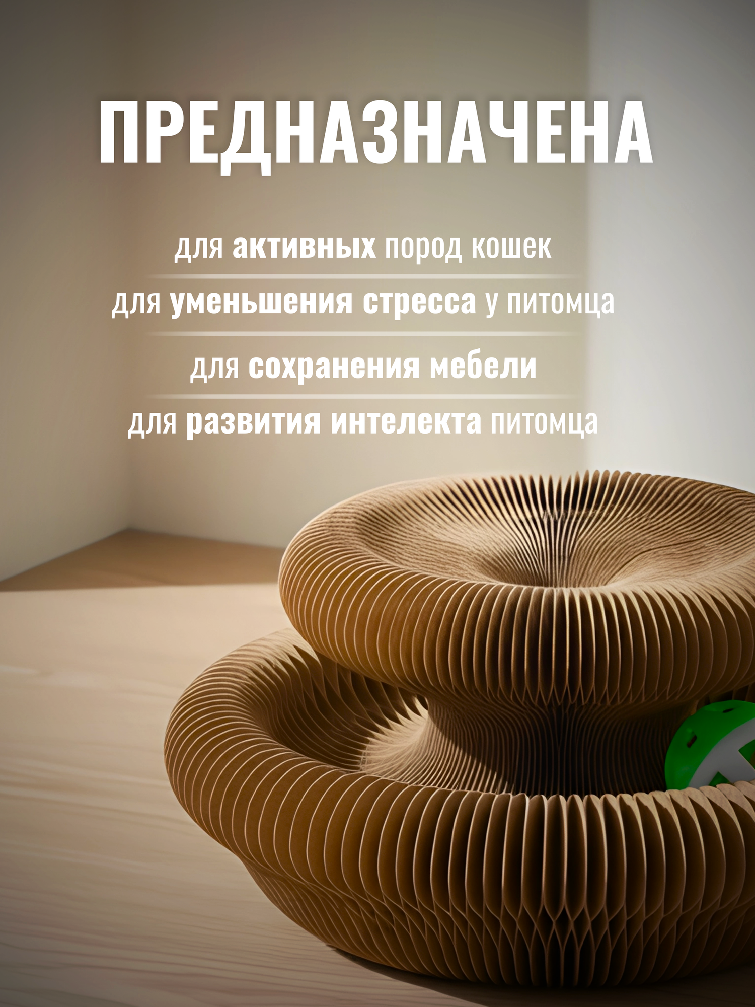 Когтеточка картонная с мячиком трансформер, игрушка с мятой интерактивная для кошек и котят — фото 1