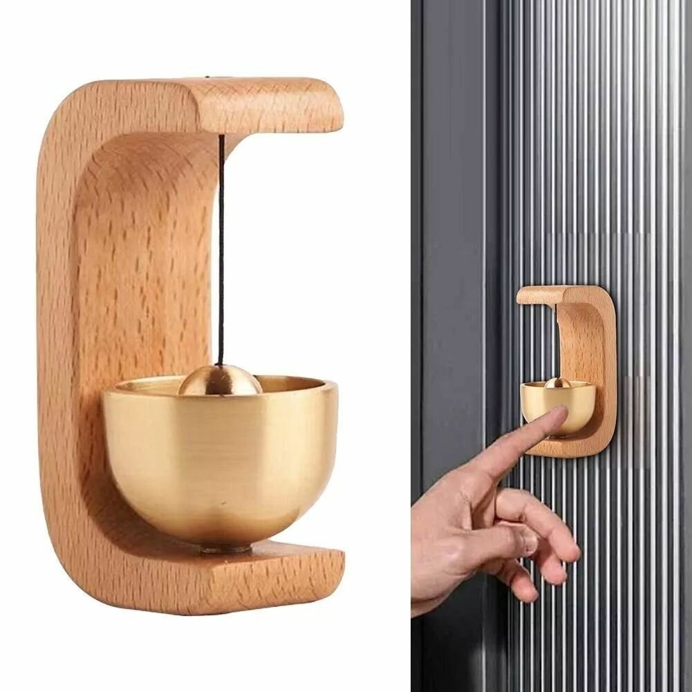 Напольный дверной звонок дерево/латунь/магнит цвет золото 7х35 см