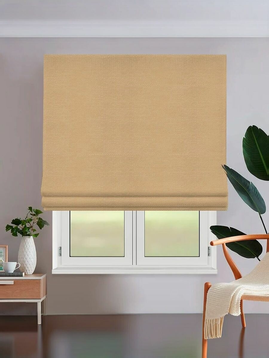 Римская штора Блэкаут (Dim-out) на окно OLEXDECO 100х170 см для кухни гостиной детской ткань Монро цвет Песочный с кордовым карнизом