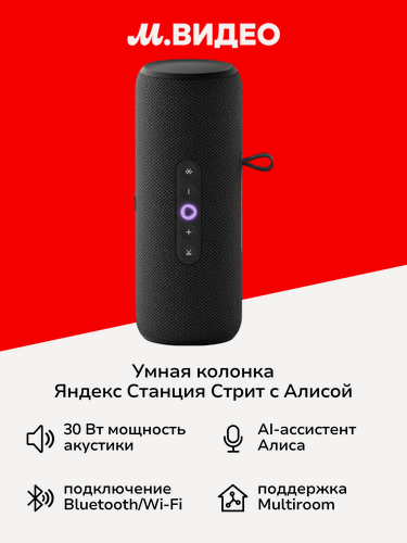 Изображение товара Умная портативная колонка Яндекс Станция Стрит с Алисой, черная, 30 Вт