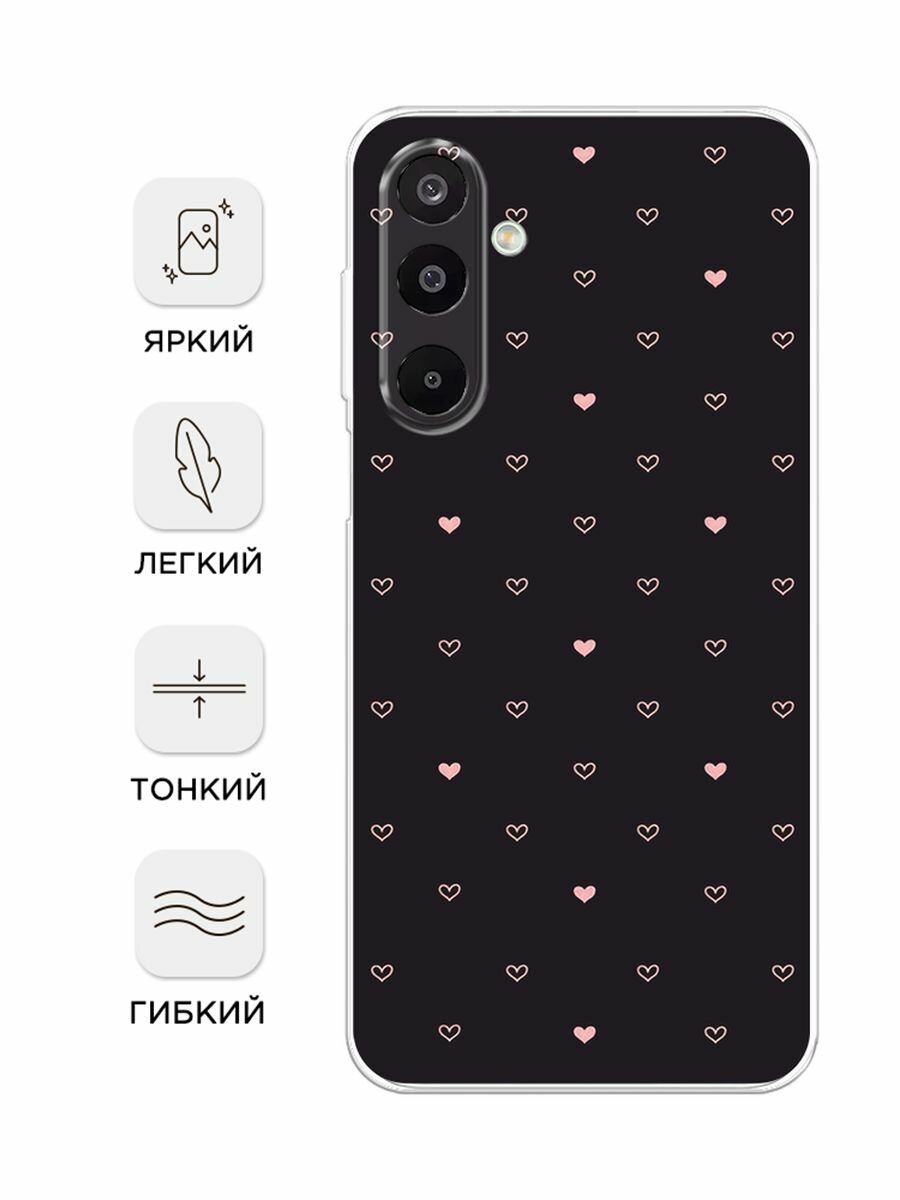 Чехол на Samsung Galaxy M16 / Самсунг Галакси М16 с принтом "Черный фон и сердечки" — фото 1