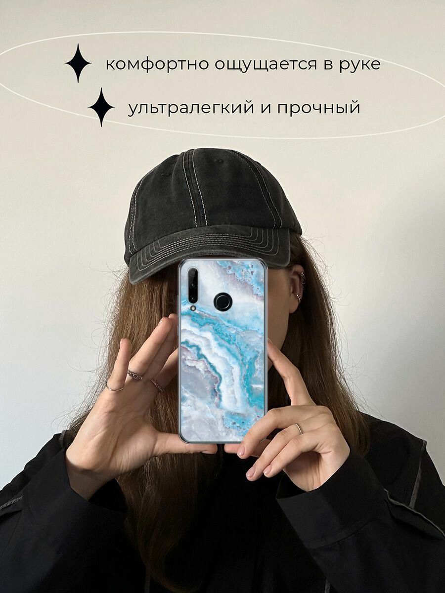 Чехол на Honor 10i/20 Lite 2019/20e/Huawei P Smart Plus 2019 / Хонор 10i с принтом "Нежно-голубой мрамор" — фото 1