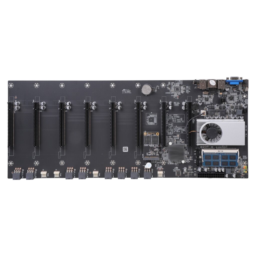 Комплект материнской платы для майнинга BTC-T37 8 GPU CPU PCI-E 16X слотов 4G DDR3 Sodimm 64G mSATA SSD для майнинга криптовалюты Bitcoin