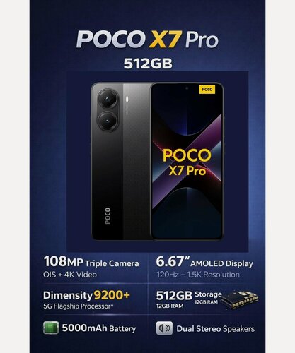 Изображение товара Смартфон Xiaomi Poco X7 Pro, 5G, 12/512 GB, Global (Глобалка), Black (черный)
