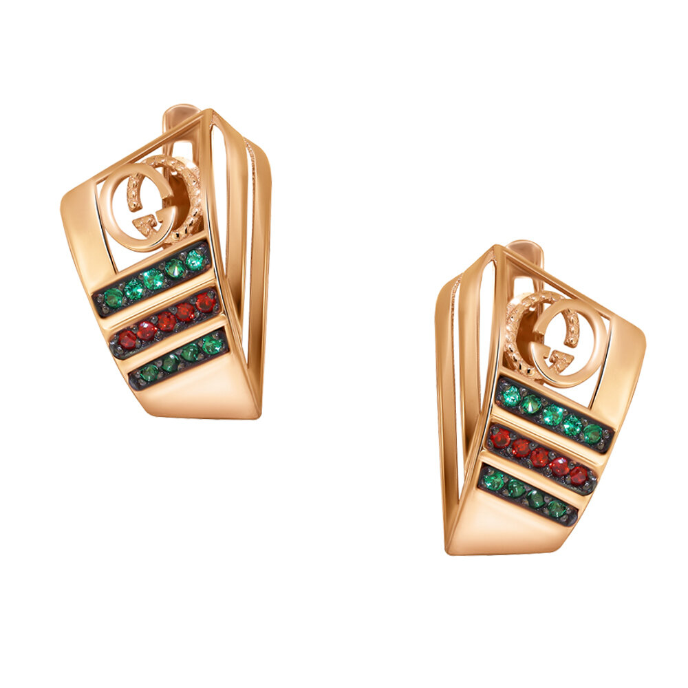 Серьги, красное золото, 585 проба, фианит