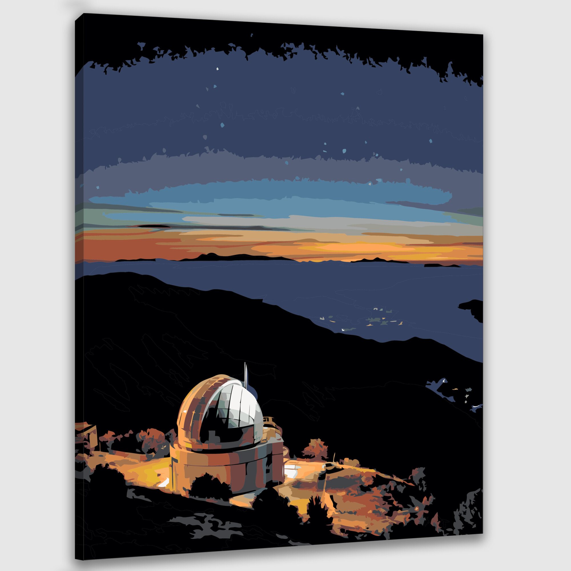 Картина по номерам 40x50 см, фотография, обсерватория, горный пик, ночное небо, куполообразная крыша, телескопы, звезды