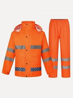 Изображение товара Светоотражающий дождевик-костюм с капюшоном рабочий водонепроницаемый светоотражающий дождевик сигнальная одежда hm