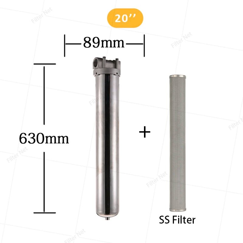 20*25-дюймовый корпус фильтра из нержавеющей стали предварительный фильтр с 1 микрон 5 микрон фильтрующий элемент из нержавеющей стали картридж 1 мкм 5 мкм 10 мкм 20thread dn25 10u SS