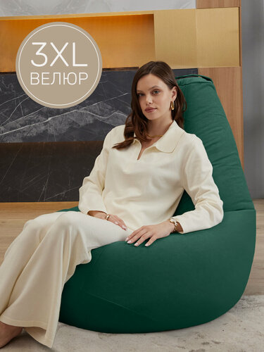 Изображение товара Кресло мешок Laavi Home кресло груша, размер ХXXL, мебельный велюр, темный изумруд