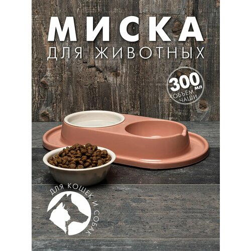 Двойная миска для кошек и собак, противоскользящая подставка с бортиками, кирпичный