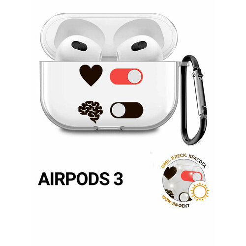 фото Прозрачный чехол для наушников apple airpods 3 / аирподс 3 силиконовый с 3d принтом "brain off" slvgo