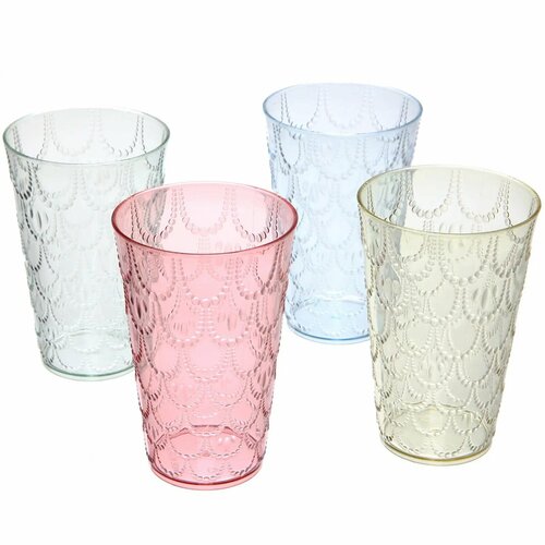 Стакан пластиковый 440мл «Волны» в наборе 4шт, микс цветов