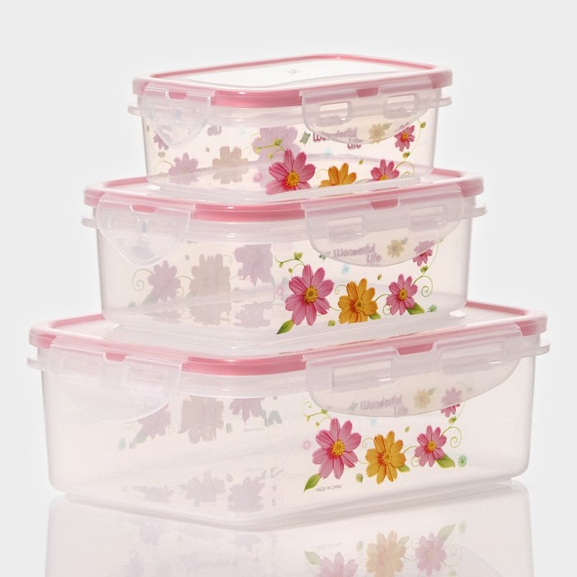 Набор ланч-боксов пластиковых прямоугольных «Полянка» 3 шт: 150 мл 300 мл 500 мл цвет микс