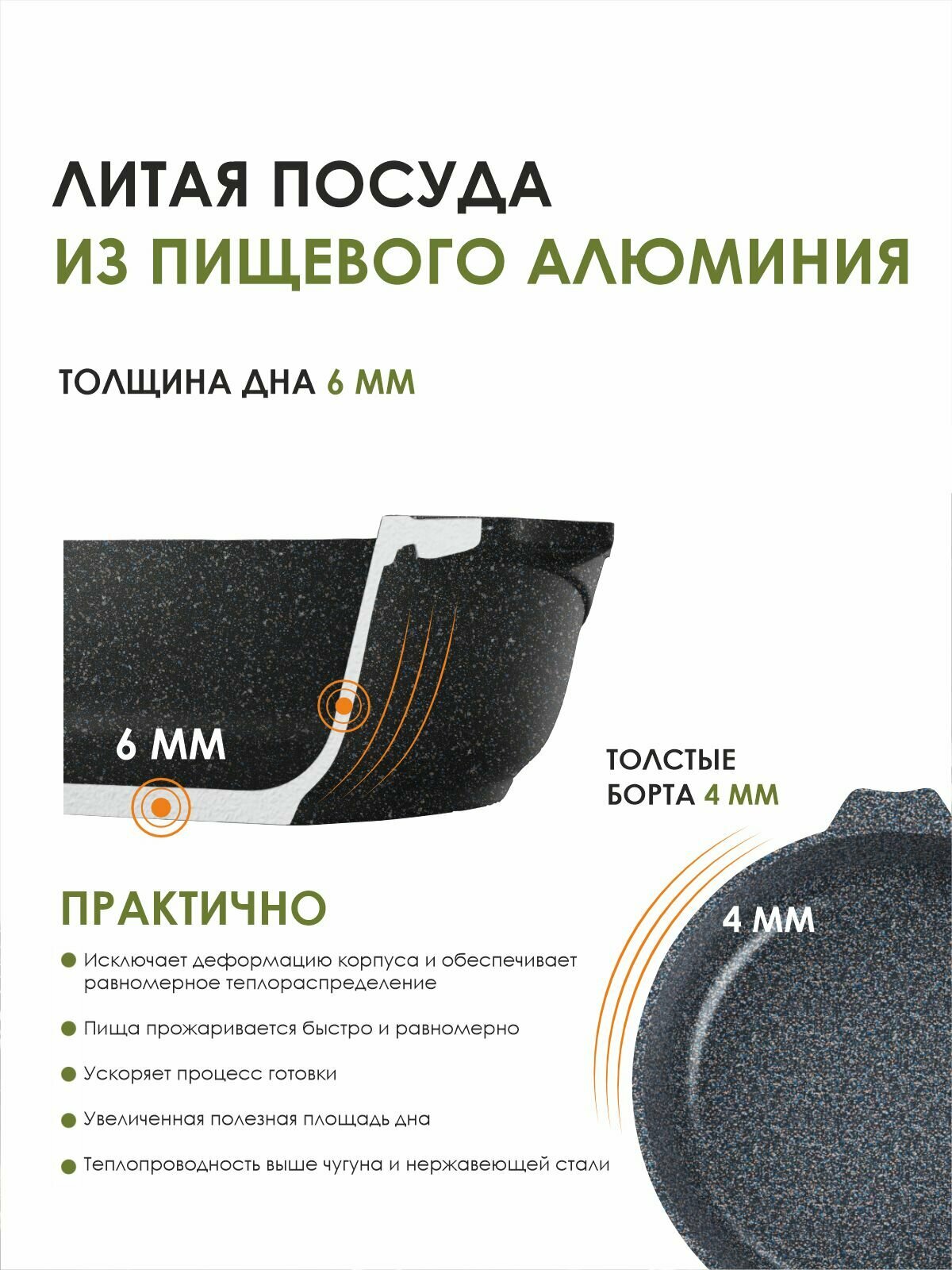 Сковорода Мечта 28 см, со съёмной ручкой и стеклянной крышкой, Granit Star ultra — фото 1
