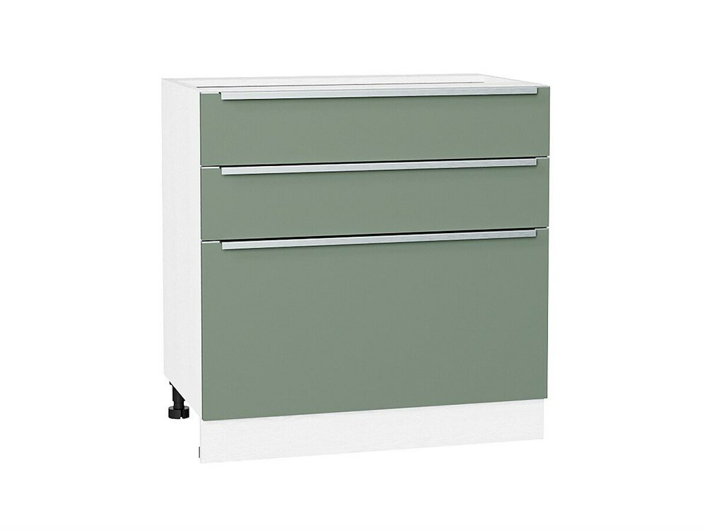 VVT Шкаф нижний с 3-мя ящиками Фьюжн Белый, Silky Mint, 800 В*Ш*Г 816*800*480, фасад МДФ Silky Mint, корпус Белый Silky Mint