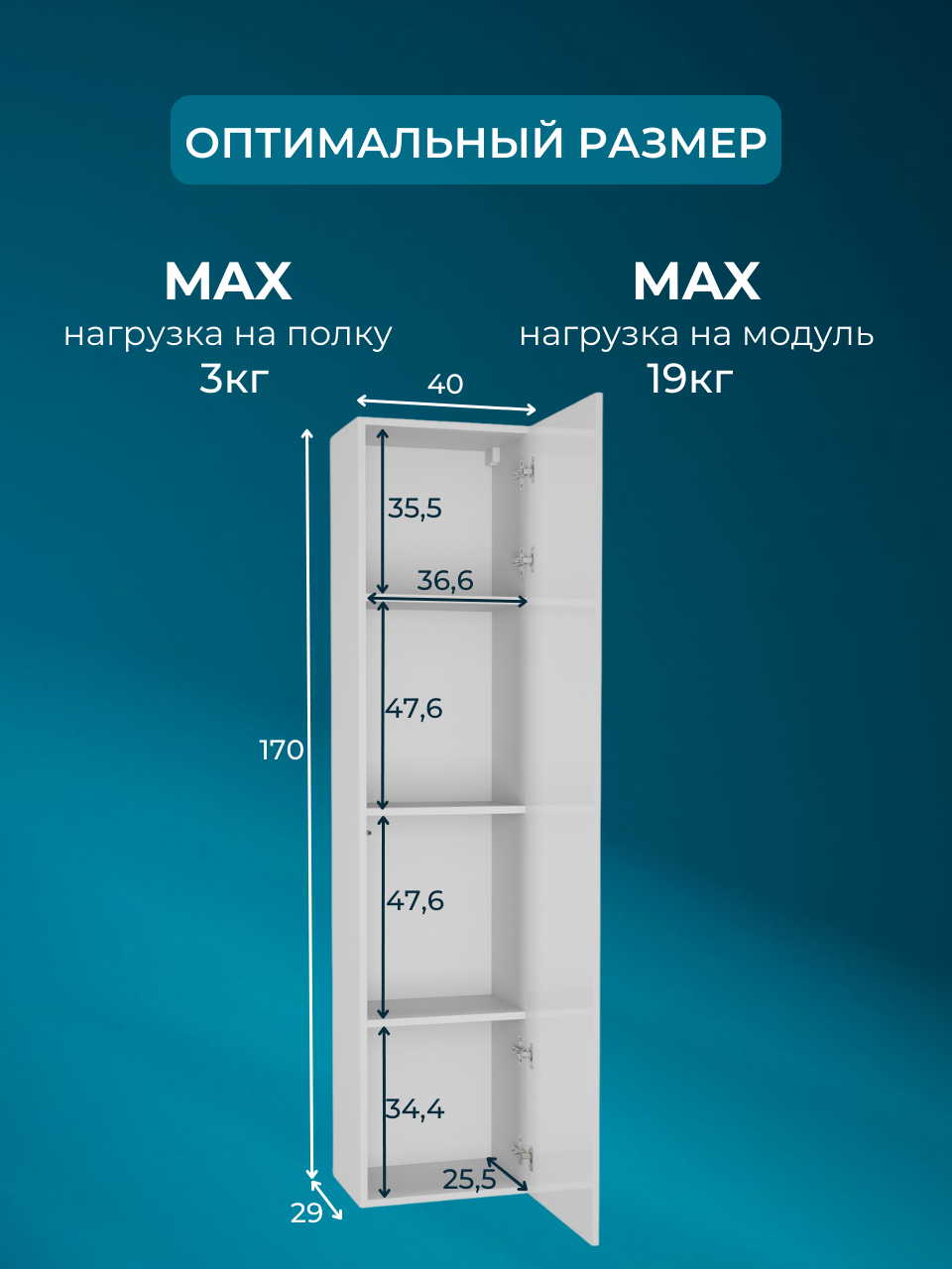 Point 40 шкаф навесной Белый/Белый глянец/размеры (ВхШхГ) 170х29х40 см — фото 1
