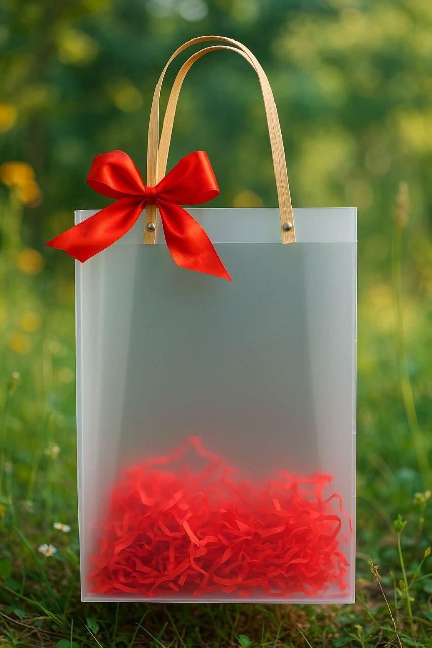 Подарочная упаковка - яркий светодиодный фонарь, соломинка, бант