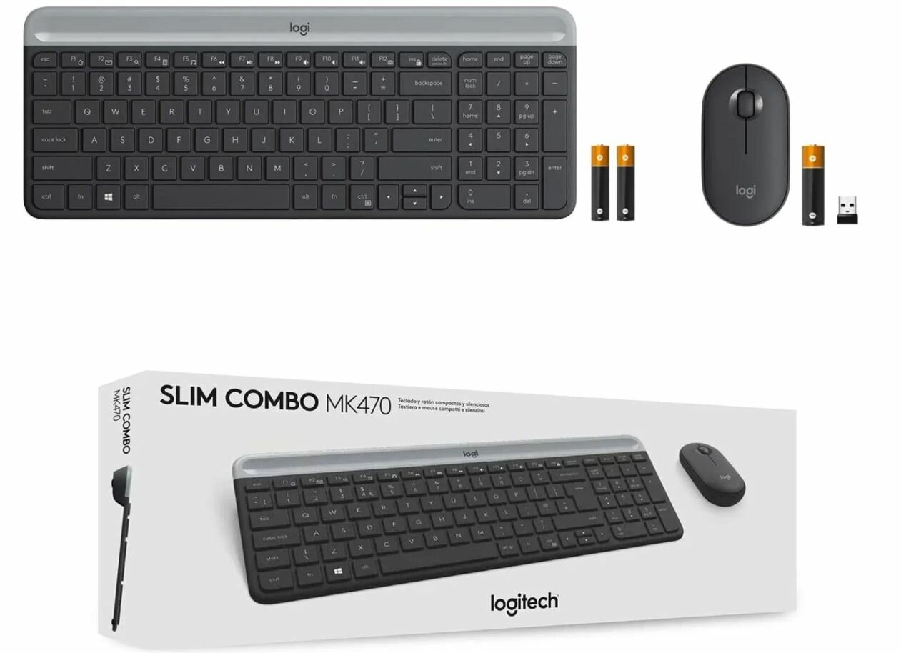Комплект клавиатура + мышь Logitech MK470 Slim, графитовый, кириллица+QWERTY