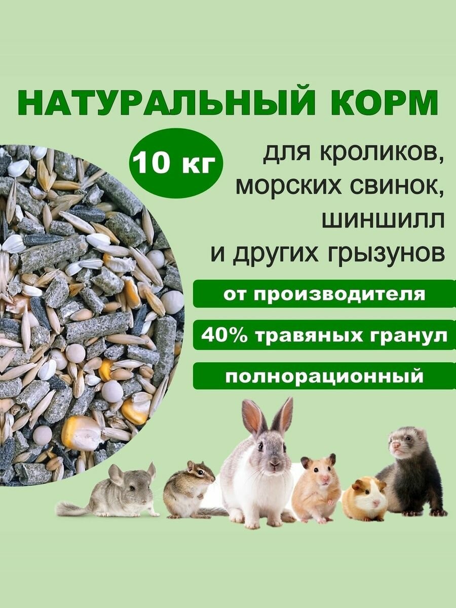 Корм сухой для кроликов, шиншилл, морских свинок, дегу "Премиум" с травяными гранулами, 10 кг.