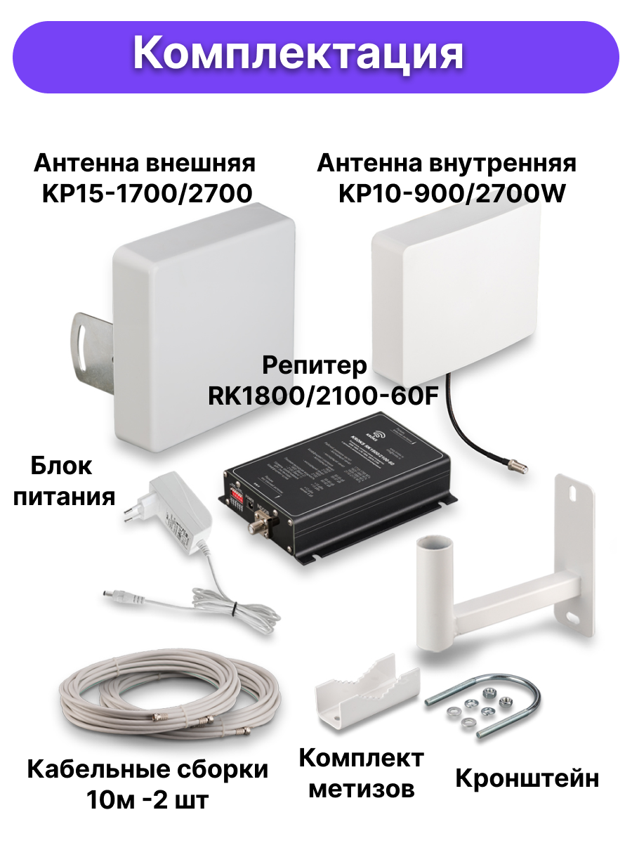 Комплект усиления сотовой связи LTE1800/GSM1800/3G KROKS KRD-1800/2100 — фото 1