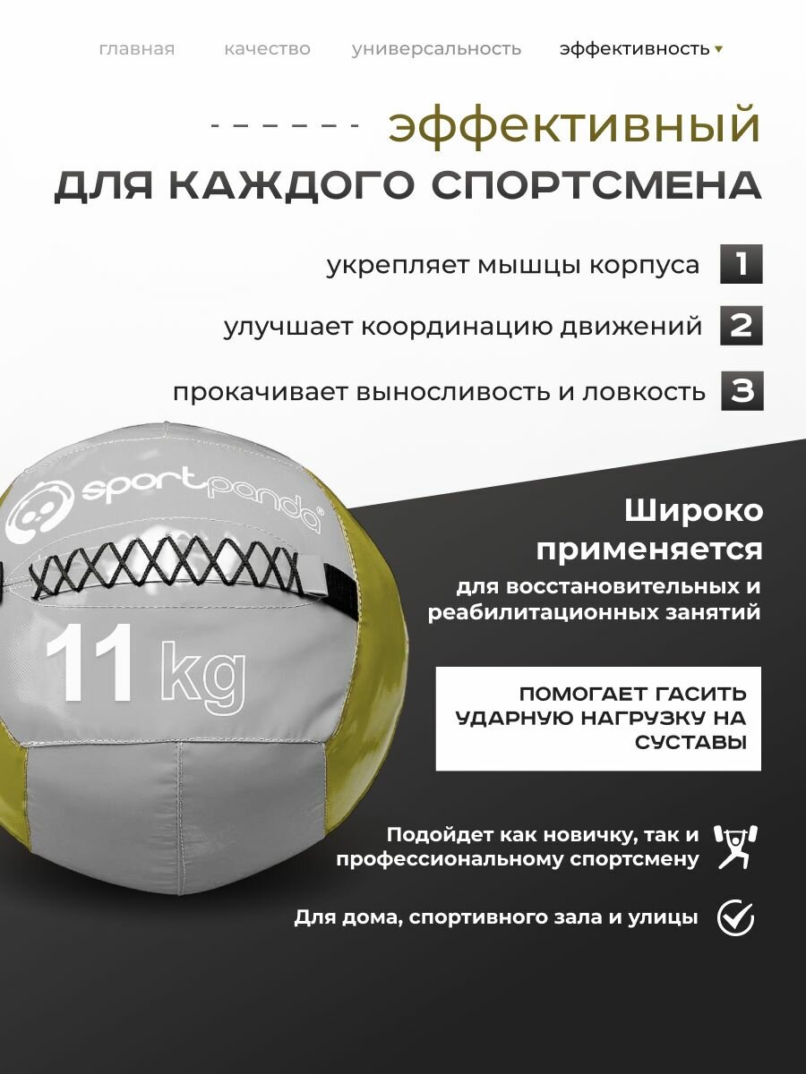 Медбол SportPanda, ПВХ, диаметр 38 см, 11 кг, армированные швы — фото 1